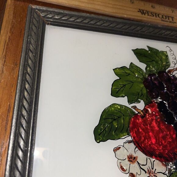 Vintage Reverse Painting On Glass with Foil Art - Fruit Signed J Young Framed - Picture 5 of 5